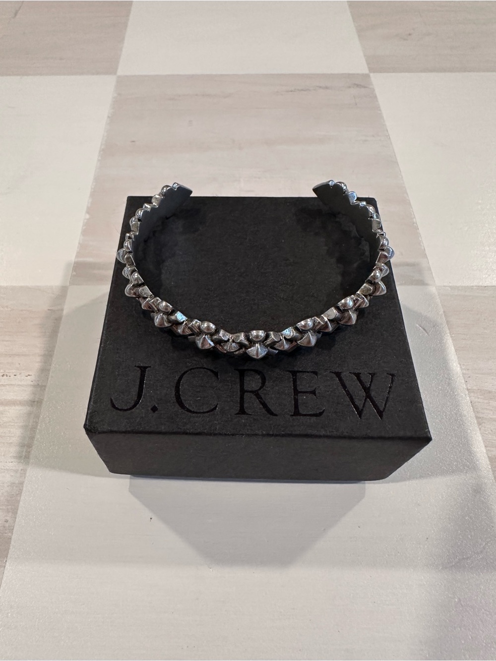 j.crew silver tone geometric floral cuff bracelet